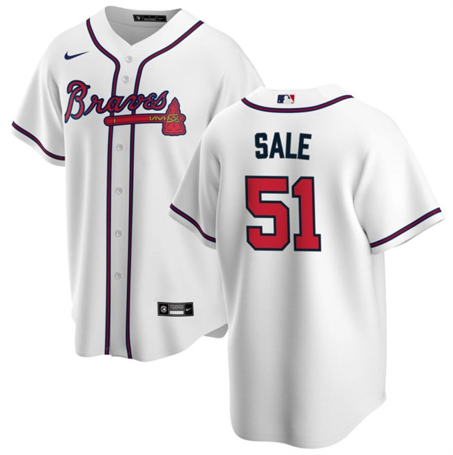 Men's Atlanta Braves #51 Chris Sale White Cool Base Stitched Baseball Jersey