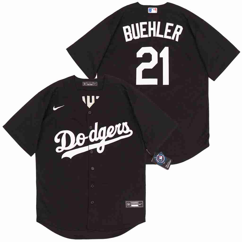 Men's Los Angeles Dodgers #21 Walker Buehler Black Cool Base Stitched Jersey