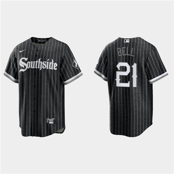 Men's Chicago White Sox #21 George Bell Black 2021 City Connect Cool Base Stitched Jersey