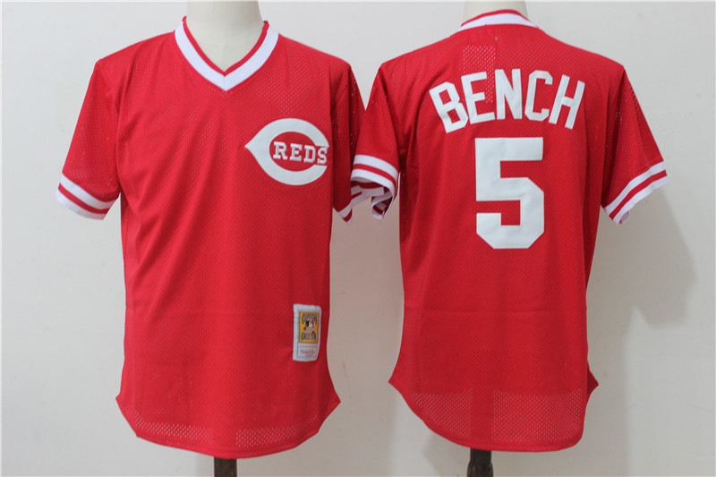 Men's Cincinnati Reds #5 Johnny Bench Mitchell & Ness Red 1983 Authentic Cooperstown Collection Mesh Batting Practice Stitched MLB Jersey