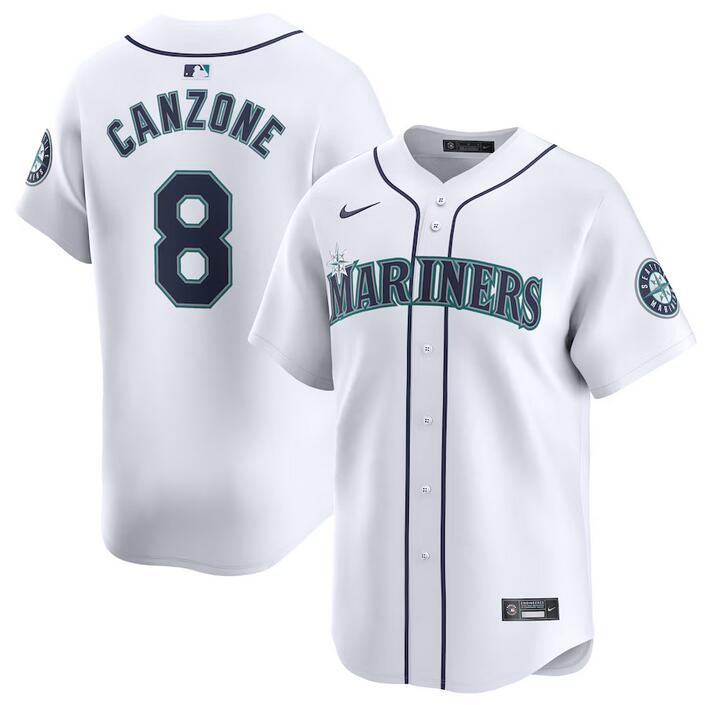 Men's Seattle Mariners #8 Dominic Canzone White 2024 Home Limited Stitched jersey