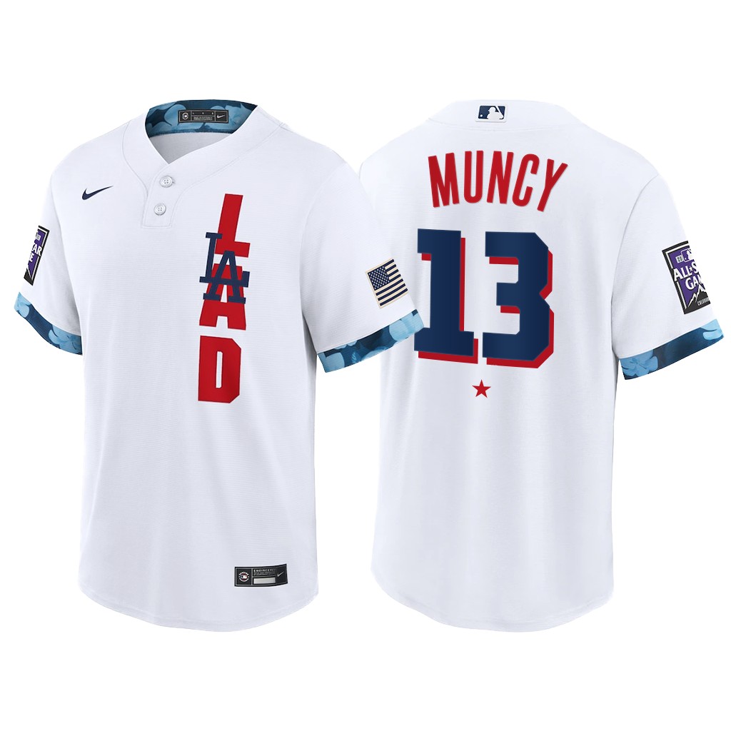 Men's Los Angeles Dodgers #13 Max Muncy 2021 White All-Star Cool Base Stitched Baseball Jersey