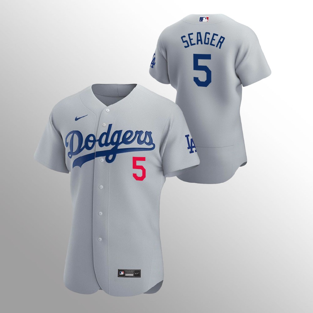 Men's Los Angeles Dodgers #5 Corey Seager Grey 2020 Flex Base Stitched Jersey
