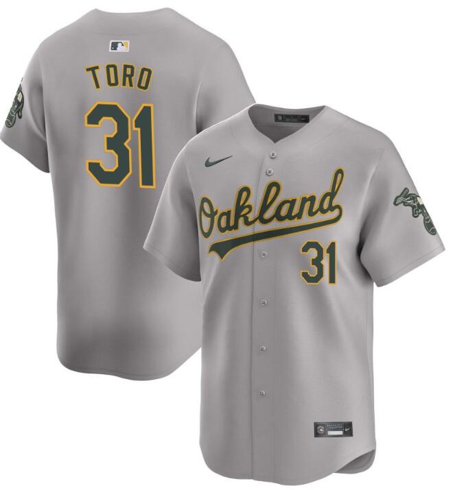 Men's Oakland Athletics #31 Abraham Toro Grey 2024 Away Limited Stitched Jersey