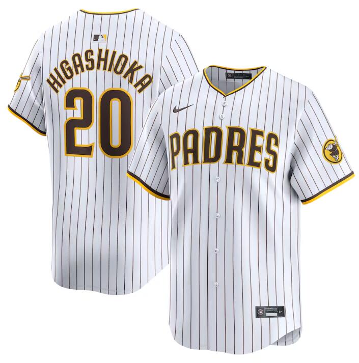 Men's San Diego Padres #20 Kyle Higashioka White 2024 Home Limited Stitched Baseball Jersey