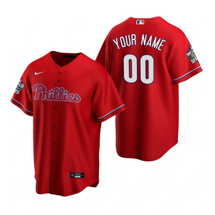 Men's Philadelphia Phillies Active Player Custom Red World Series Cool Base Stitched Baseball Jersey