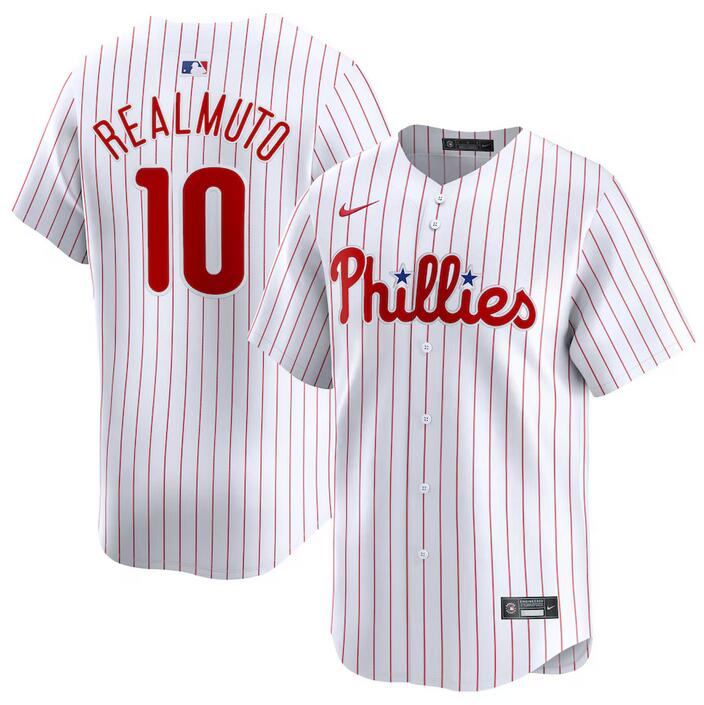 Men's Philadelphia Phillies #10 J.T. Realmuto White 2024 Home Limited Stitched Jersey