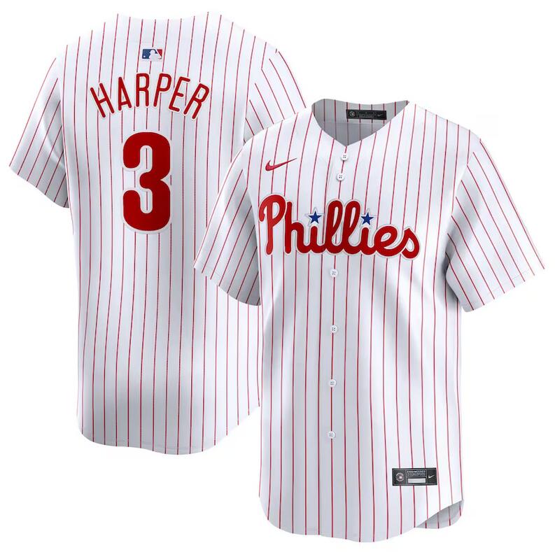 Men's Philadelphia Phillies #3 Bryce Harper White 2024 Home Limited Stitched Jersey