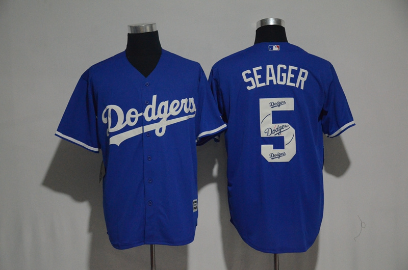 Men's Los Angeles Dodgers #5 Corey Seager Blue Team Logo Print Cool Base Stitched MLB Jersey