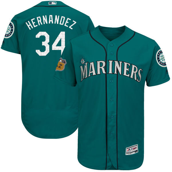 Men's Seattle Mariners #34 Felix Hernandez Majestic Aqua 2017 Spring Training Authentic Flex Base Player Stitched MLB Jersey