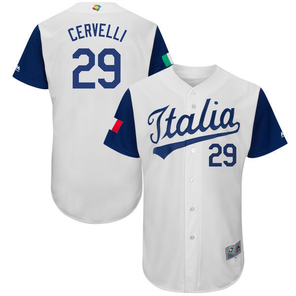 Men's Italy Baseball #29 Francisco Cervelli White 2017 World Baseball Classic Stitched WBC Jersey