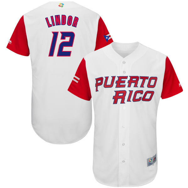 Men's Puerto Rico Baseball #12 Francisco Lindor White 2017 World Baseball Classic Stitched WBC Jersey