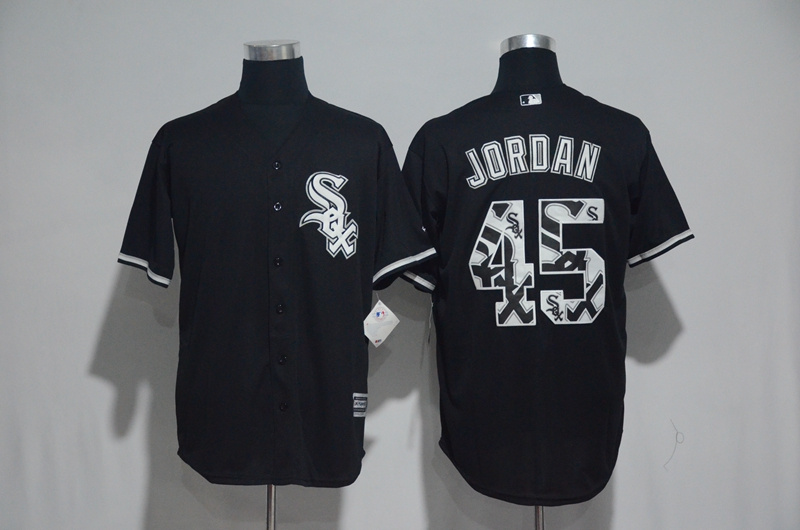 Men's Chicago White sox #45 Michael Jordan black Team Logo Print Cool Base Stitched MLB Jersey