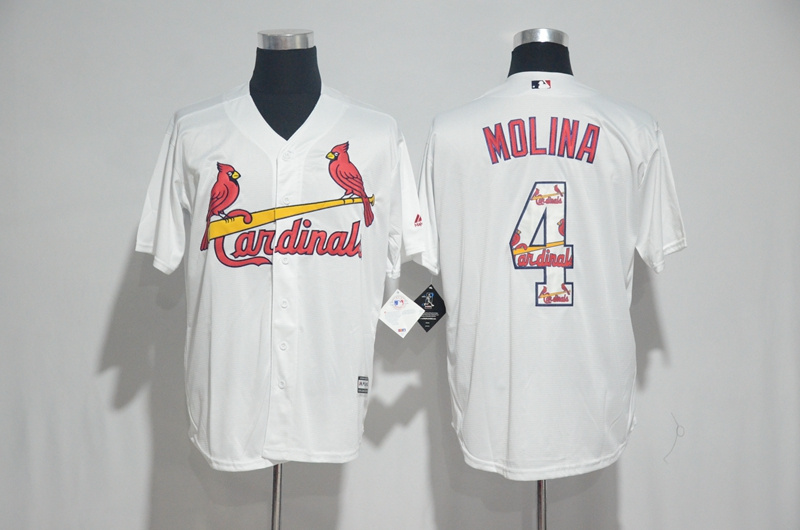 Men's St.Louis Cardinals #4 Yadier Molina White Team Logo Print Cool Base Stitched MLB Jersey