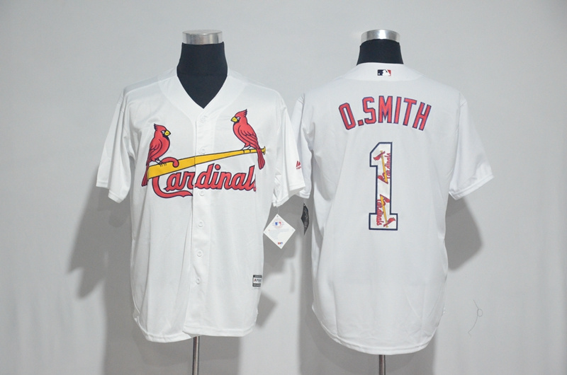 Men's St.Louis Cardinals #1 Ozzie Smith White Team Logo Print Cool Base Stitched MLB Jersey