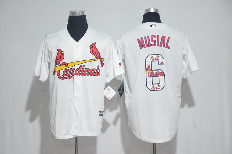 Men's St.Louis Cardinals #6 Stan Musial White Team Logo Print Cool Base Stitched MLB Jersey