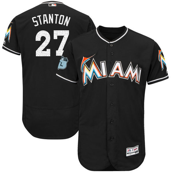 Men's Miami Marlins #27 Giancarlo Stanton Majestic Black 2017 Spring Training Authentic Flex Base Player Stitched MLB Jersey