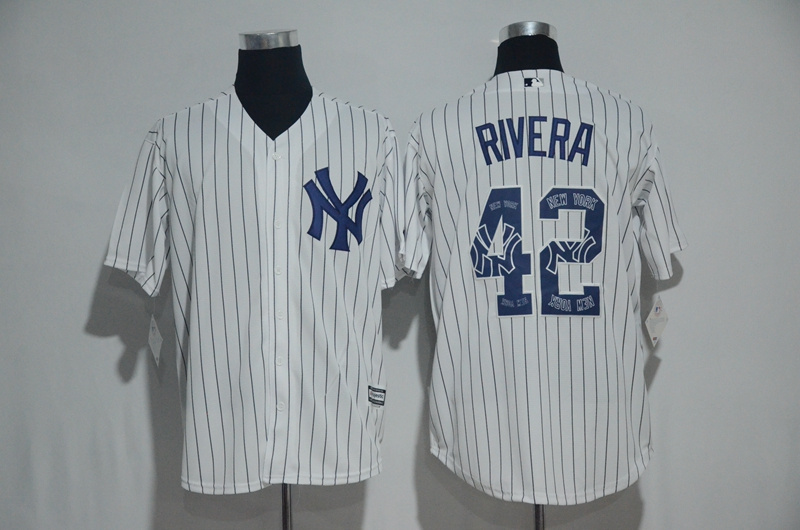 Men's New York Yankees #42 Mariano Rivera White Team Logo Print Cool Base Stitched MLB Jersey