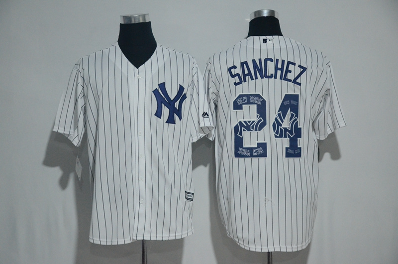 Men's New York Yankees #24 Gary Sanchez White Team Logo Print Cool Base Stitched MLB Jersey