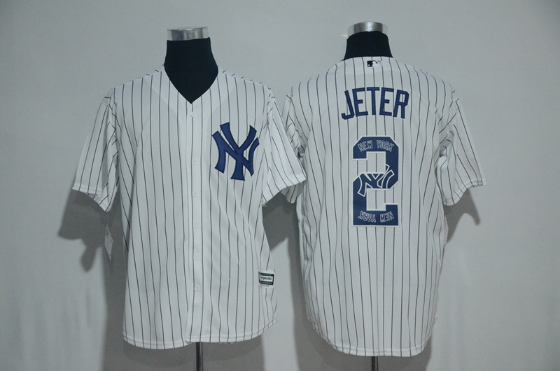 Men's New York Yankees #2 Derek Jeter White Team Logo Print Cool Base Stitched MLB Jersey