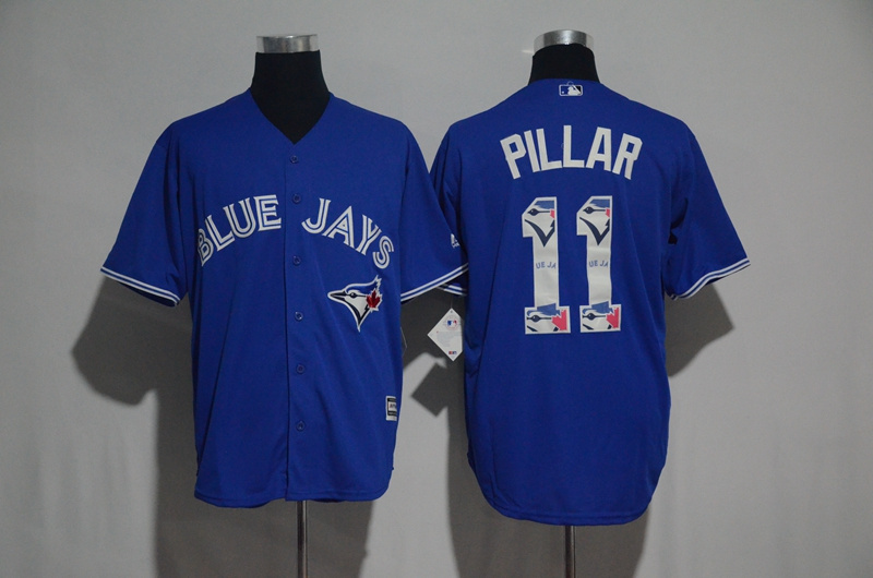 Men's Toronto Blue Jays #11 Kevin Pillar Blue Team Logo Print Cool Base Stitched MLB Jersey