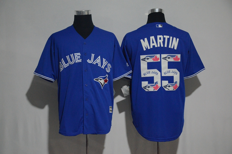 Men's Toronto Blue Jays #55 Russell Martin Blue Team Logo Print Cool Base Stitched MLB Jersey