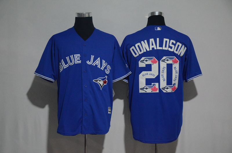 Men's Toronto Blue Jays #20 Josh Donaldson Blue Team Logo Print Cool Base Stitched MLB Jersey