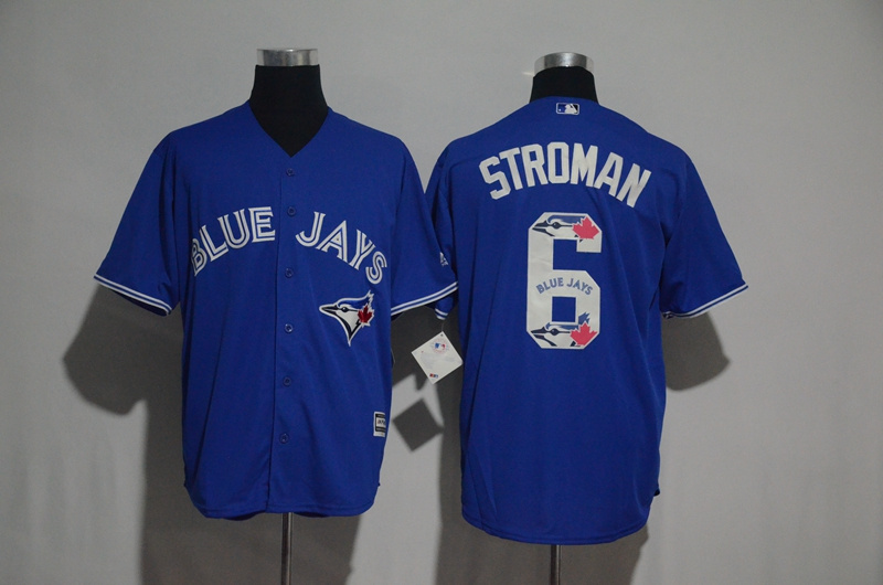 Men's Toronto Blue Jays #6 Marcus Stroman Blue Team Logo Print Cool Base Stitched MLB Jersey