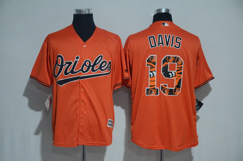 Men's Baltimore Orioles #19 Chris Davis Orange Team Logo Print Cool Base Stitched MLB Jersey