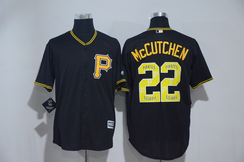 Men's Pittsburgh Pirates #22 Andrew McCutchen Black Team Logo Print Cool Base Stitched MLB Jersey