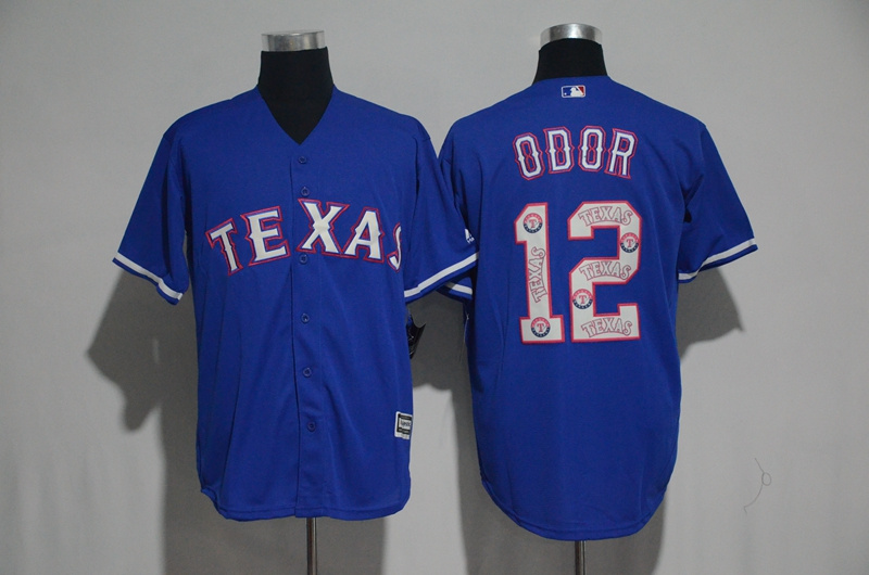 Men's Texas Rangers #12 Rougned Odor Blue Team Logo Print Cool Base Stitched MLB Jersey