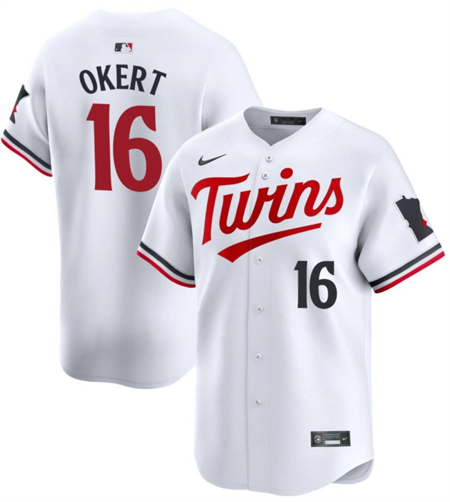 Men's Minnesota Twins #16 Steven Okert White 2024 Home Limited Stitched Baseball Jersey