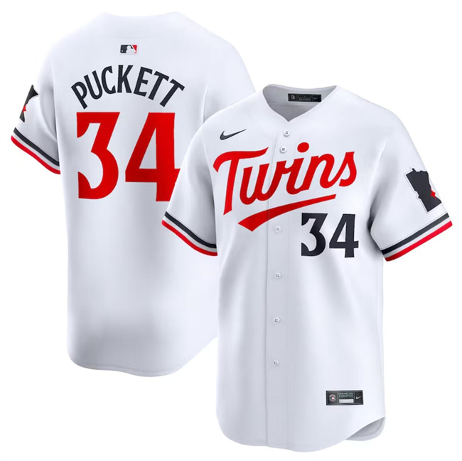 Men's Minnesota Twins #34 Kirby Puckett White 2024 Home Limited Stitched Baseball Jersey
