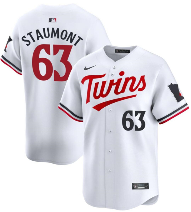 Men's Minnesota Twins #63 Josh Staumont White 2024 Home Limited Stitched Baseball Jersey