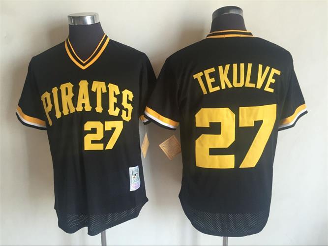 Men's Pittsburgh Pirates #27 Kent Tekulve Mitchell and Ness Black Throwback Stitched MLB Jerseys