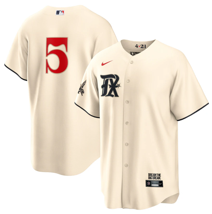 Men's Texas Rangers #5 Corey Seager Cream 2023 City Connect Stitched Baseball Jersey