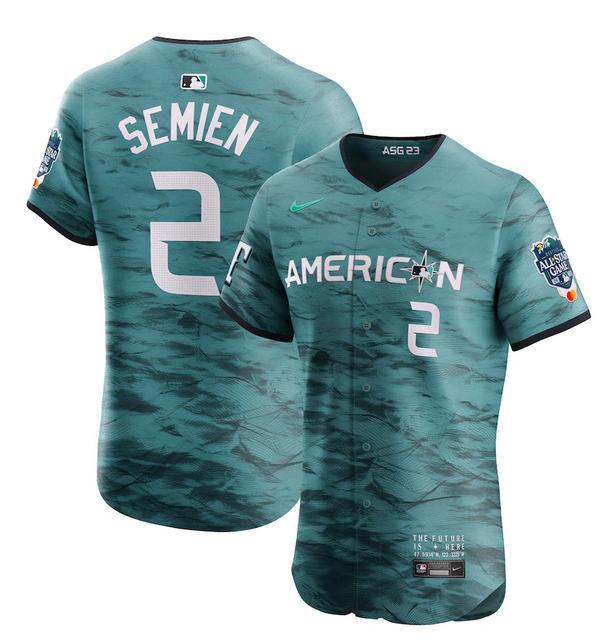 Men's Texas Rangers #2 Marcus Semien Teal 2023 All-star Flex Base Stitched Baseball Jersey