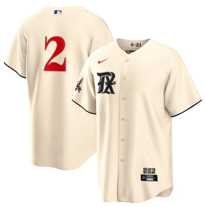 Men's Texas Rangers #2 Marcus Semien Cream 2023 City Connect Stitched Baseball Jersey