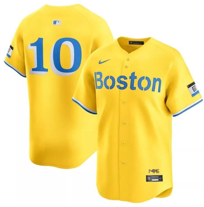 Men's Boston Red Sox #10 Trevor Story Gold City Connect Stitched Baseball Jersey