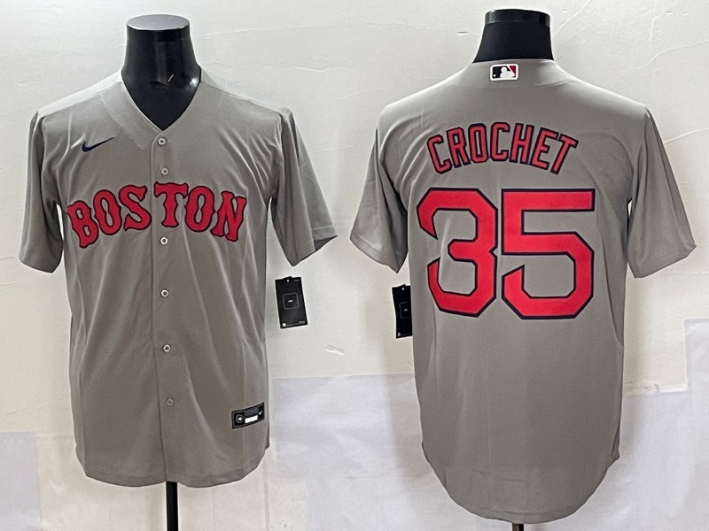 Men's Boston Red Sox #35 Garrett Crochet Gey Cool Base Stitched Baseball Jersey