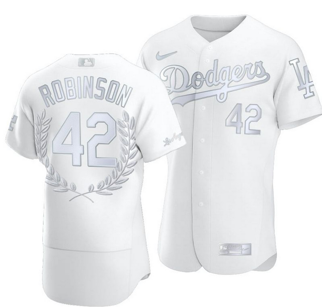 Men's Los Angeles Dodgers #42 Jackie Robinson White Flex Base Sttiched Jersey