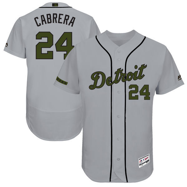 Men's Detroit Tigers #24 Miguel Cabrera Majestic Gray 2017 Memorial Day Authentic Collection Flex Base Player Stitched MLB Jersey