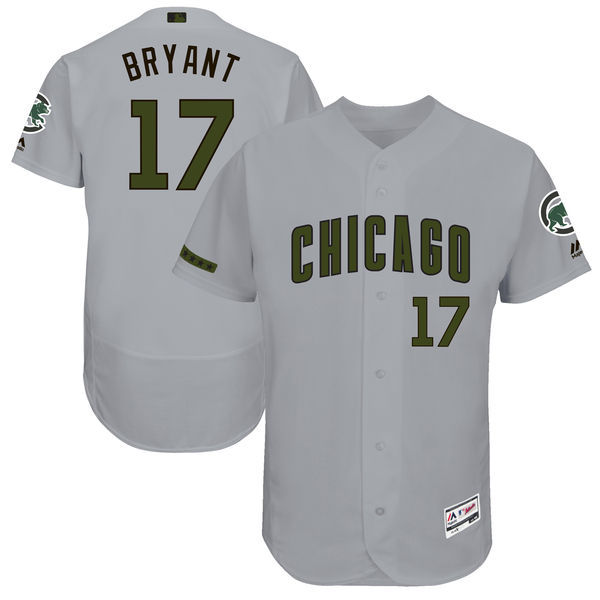 Men's Chicago Cubs #17 Kris Bryant Majestic Gray 2017 Memorial Day Authentic Collection Flex Base Player Stitched MLB Jersey