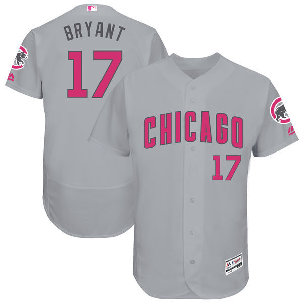 Men's Chicago Cubs #17 Kris Bryant Majestic Gray Mother's Day Flex Base Stitched MLB Jersey