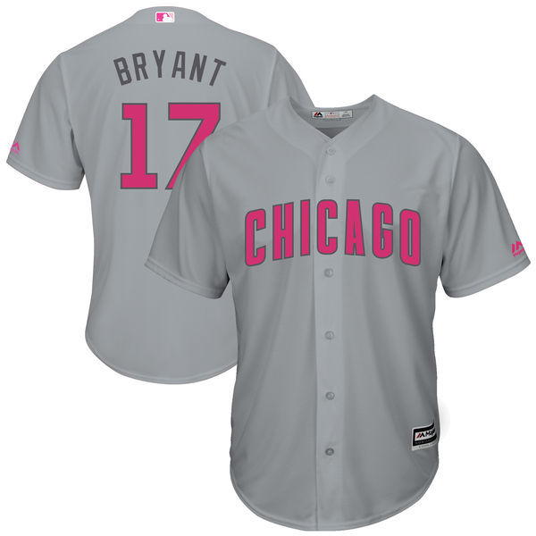 Men's Chicago Cubs #17 Kris Bryant Majestic Gray Mother's Day Cool Base Stitched MLB Jersey