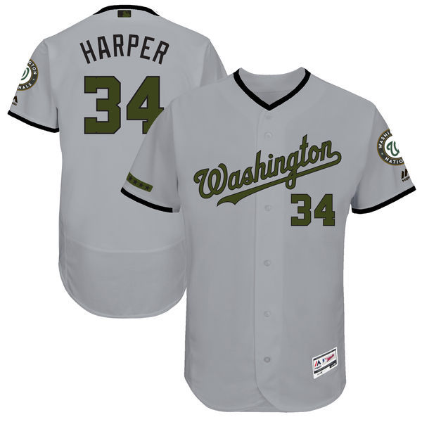 Men's Washington Nationals #34 Bryce Harper Majestic Gray 2017 Memorial Day Authentic Collection Flex Base Player Stitched MLB Jersey
