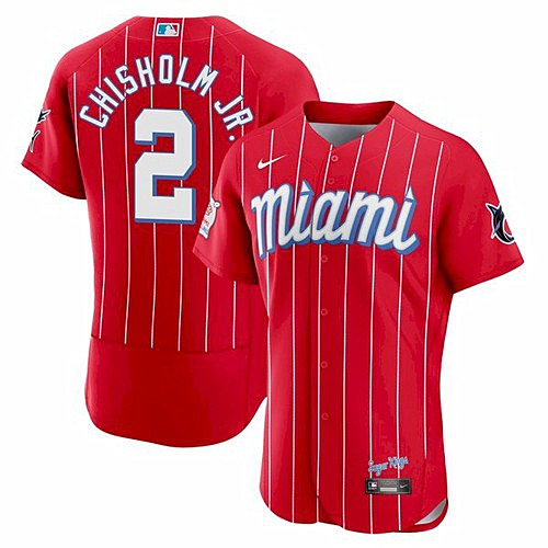Men's Miami Marlins #2 Jazz Chisholm Red 2021 City Connect Flex Base Stitched Jersey