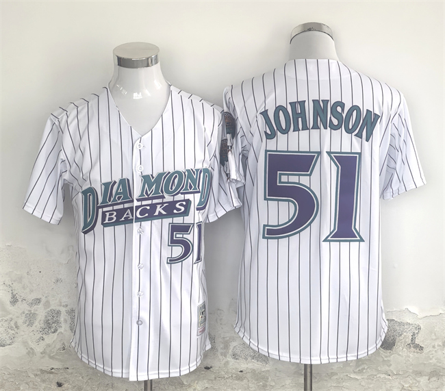 Men's Arizona Diamondbacks #51 Randy Johnson White Throwback Cool Base Stitched Jersey