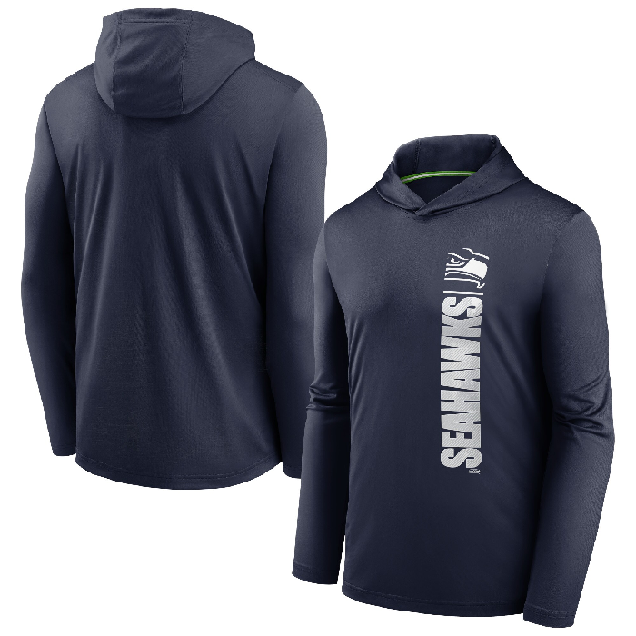 Men's Seattle Seahawks Navy Fan Gear Team Stack Hoodie Performance Long Sleeve T-Shirt