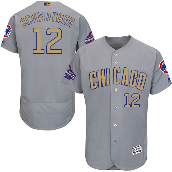 Men's Chicago Cubs #12 Kyle Schwarber World Series Champions Gold Program Flexbase Stitched MLB Jersey